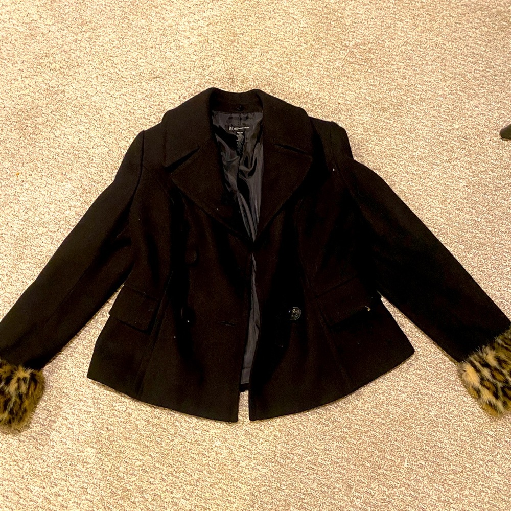 INC wool pea coat cheetah cuffs mint condition